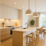Modern UK kitchen showing ideal lumens for kitchen lighting with bright LED downlights