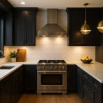 Dark cabinetry lighting ideas using layered kitchen lighting