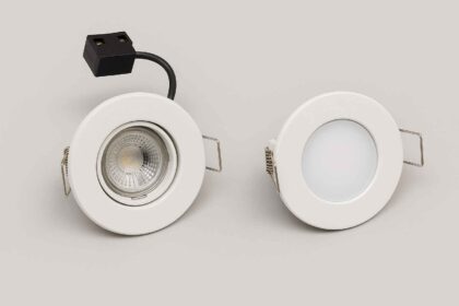 GU10 vs integrated downlights comparison image showing both light types side by side