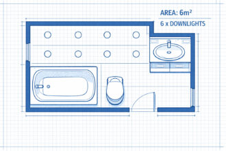 How many downlights do you need in a bathroom based on room size and ceiling height