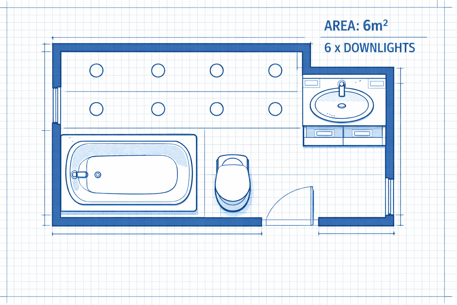 How many downlights do you need in a bathroom based on room size and ceiling height