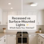 Recessed vs surface mounted kitchen lighting comparison showing two different kitchen ceiling light styles side by side