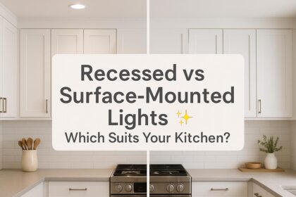 Recessed vs surface mounted kitchen lighting comparison showing two different kitchen ceiling light styles side by side