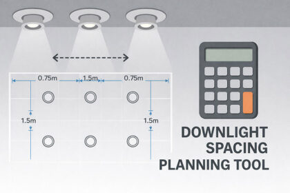 Downlight spacing calculator tool preview for UK room lighting layout