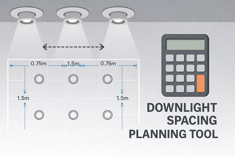 Downlight spacing calculator tool preview for UK room lighting layout
